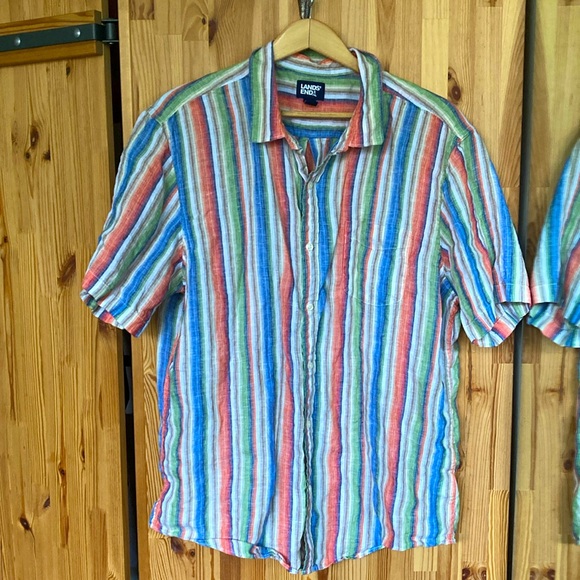 Lands’ End striped linen button down shirt (XL) - Picture 1 of 6